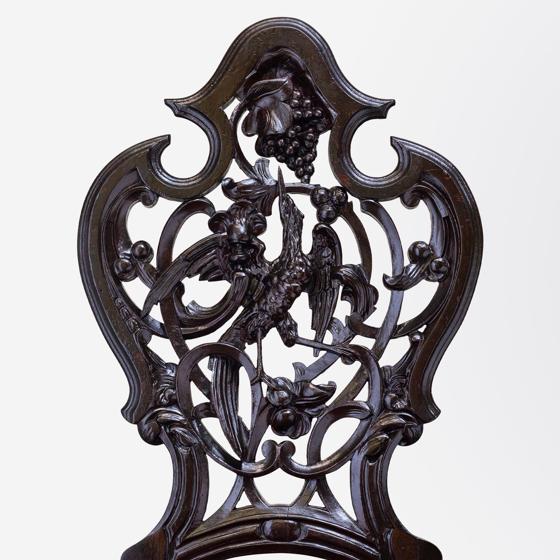 Carved Victorian Slipper Chair with Damask Upholstery