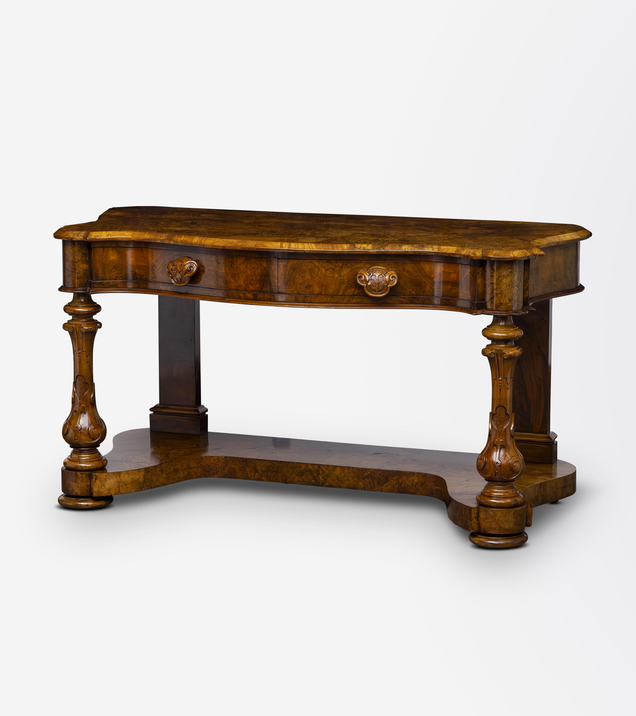 Victorian Pier/Console Table in Walnut with Carved Handles