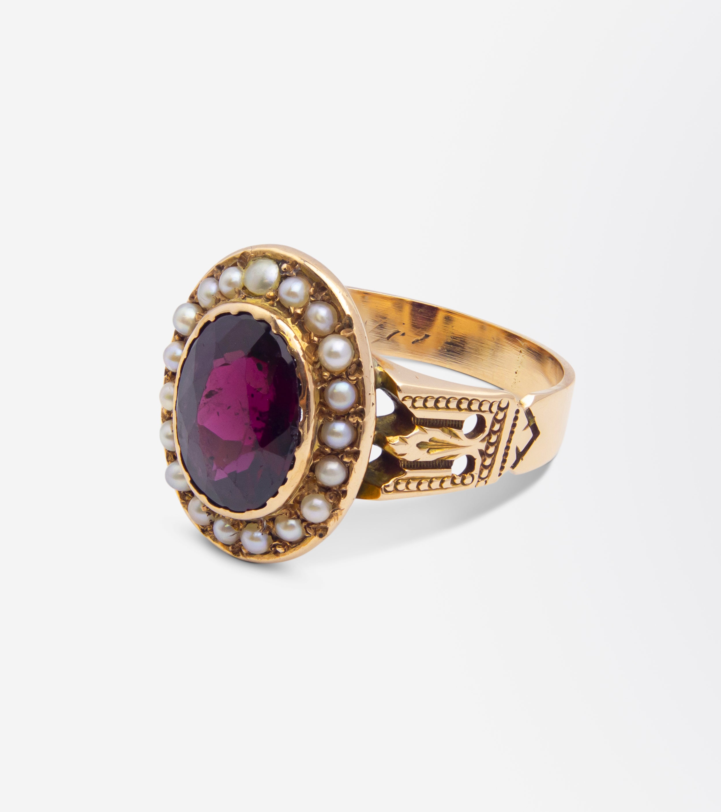 Victorian Garnet & Seed Pearl Ring by Shafer & Douglas