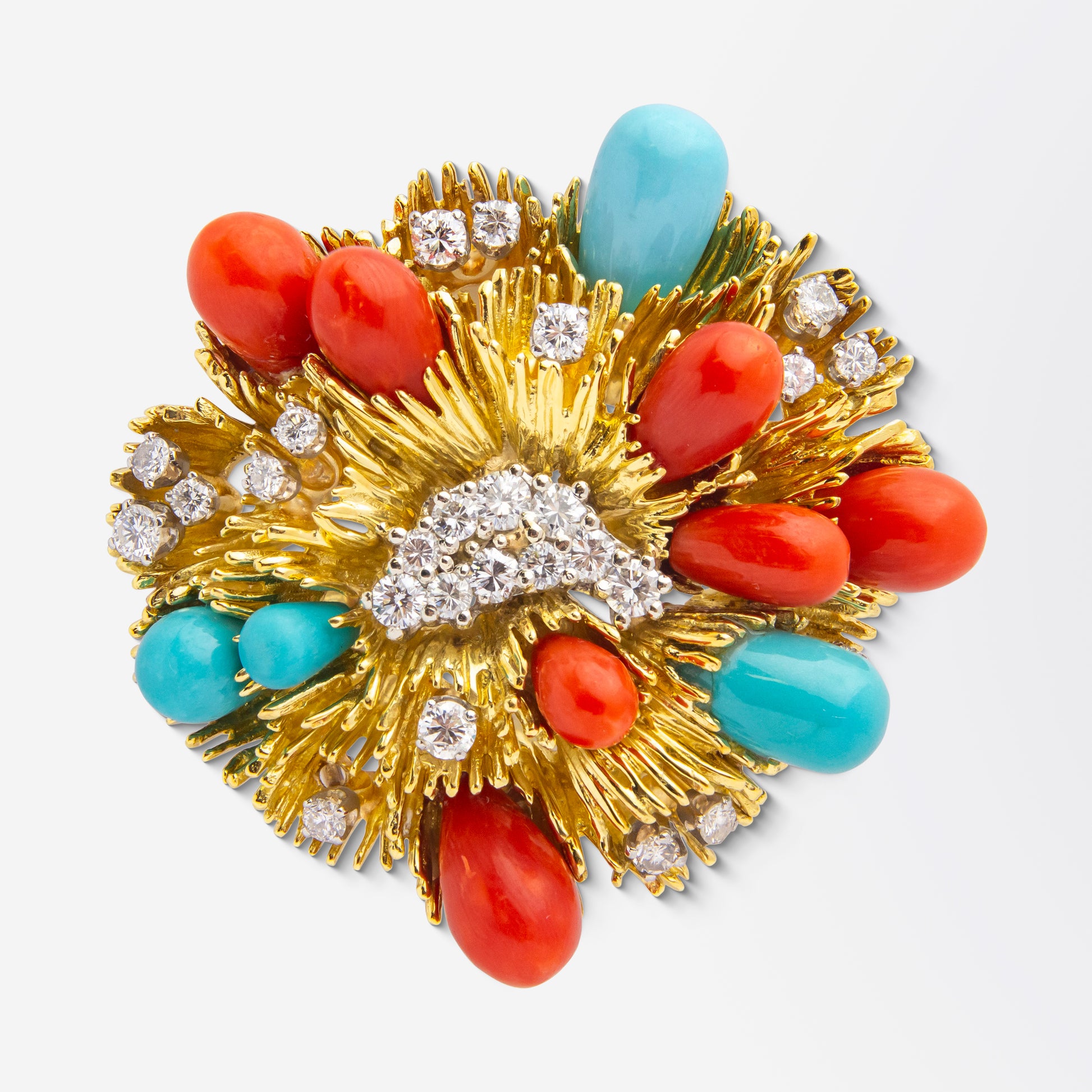 Broche pendentif corail et turquoise de style Mid-Century, signée Tiffany &amp; Co.