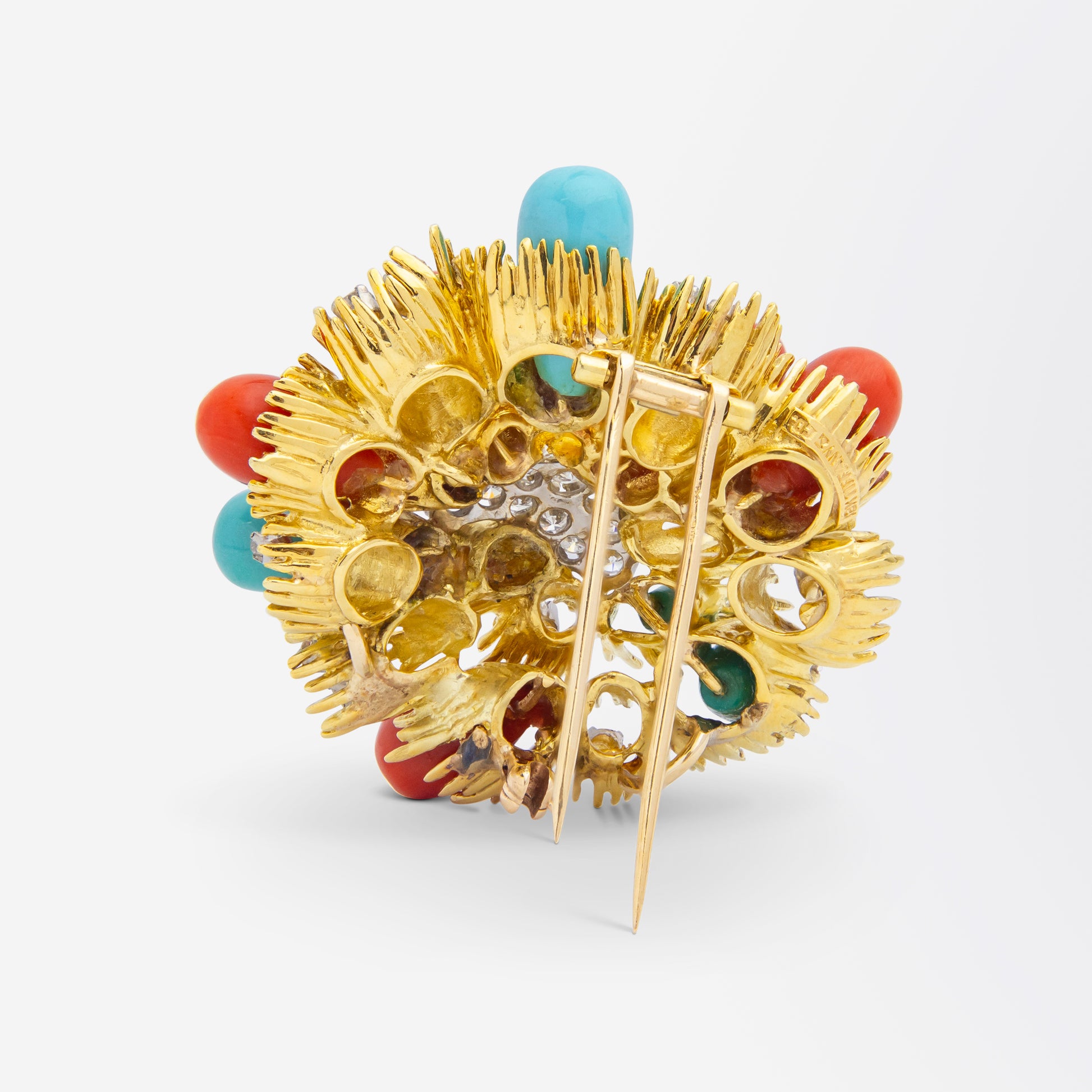 Broche pendentif corail et turquoise de style Mid-Century, signée Tiffany &amp; Co.