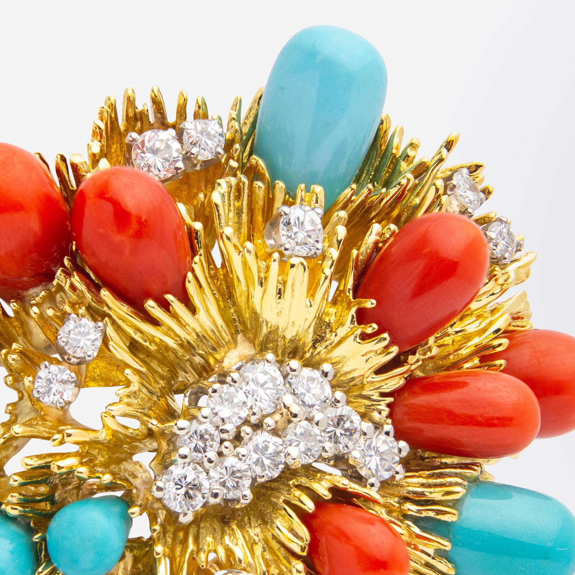 Broche pendentif corail et turquoise de style Mid-Century, signée Tiffany &amp; Co.