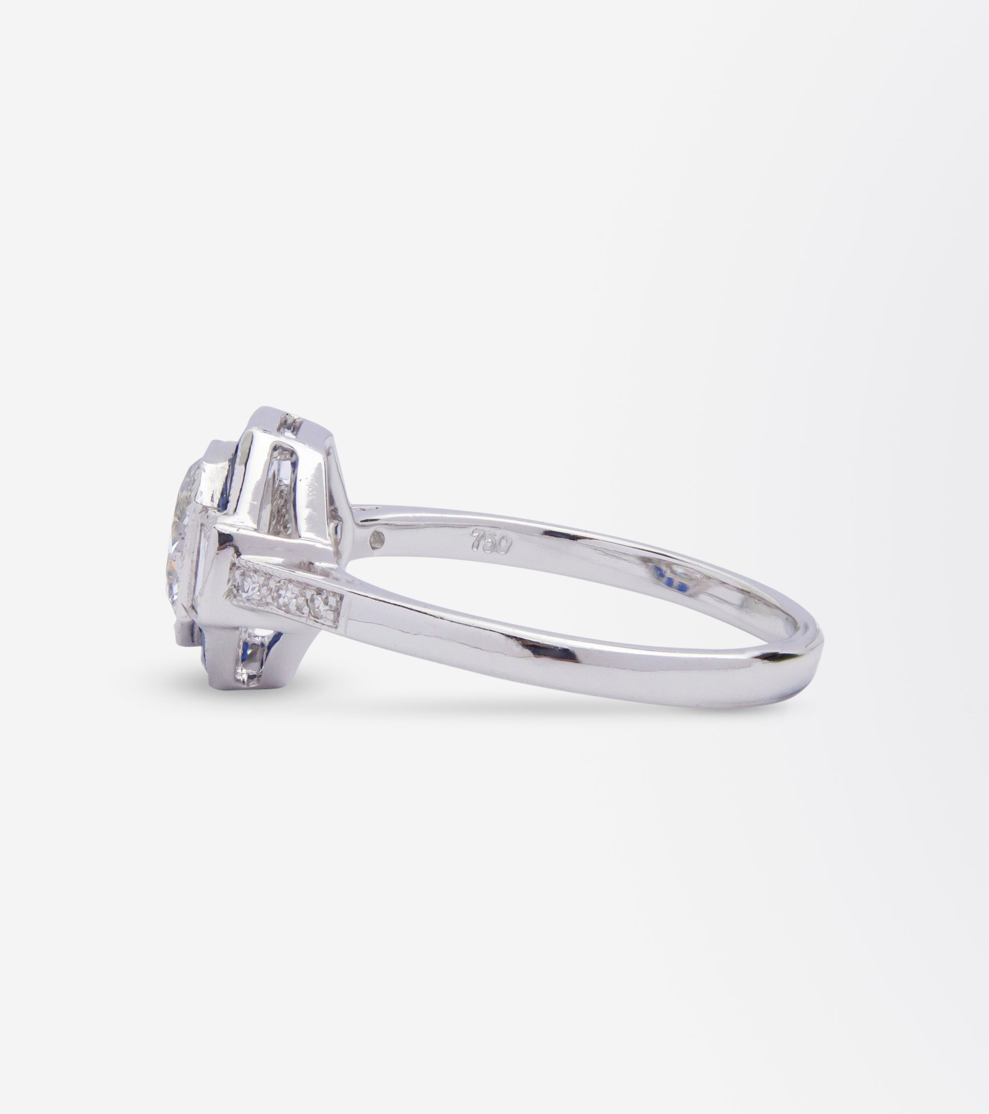 Art Deco Style, White Gold, Diamond & Sapphire Ring