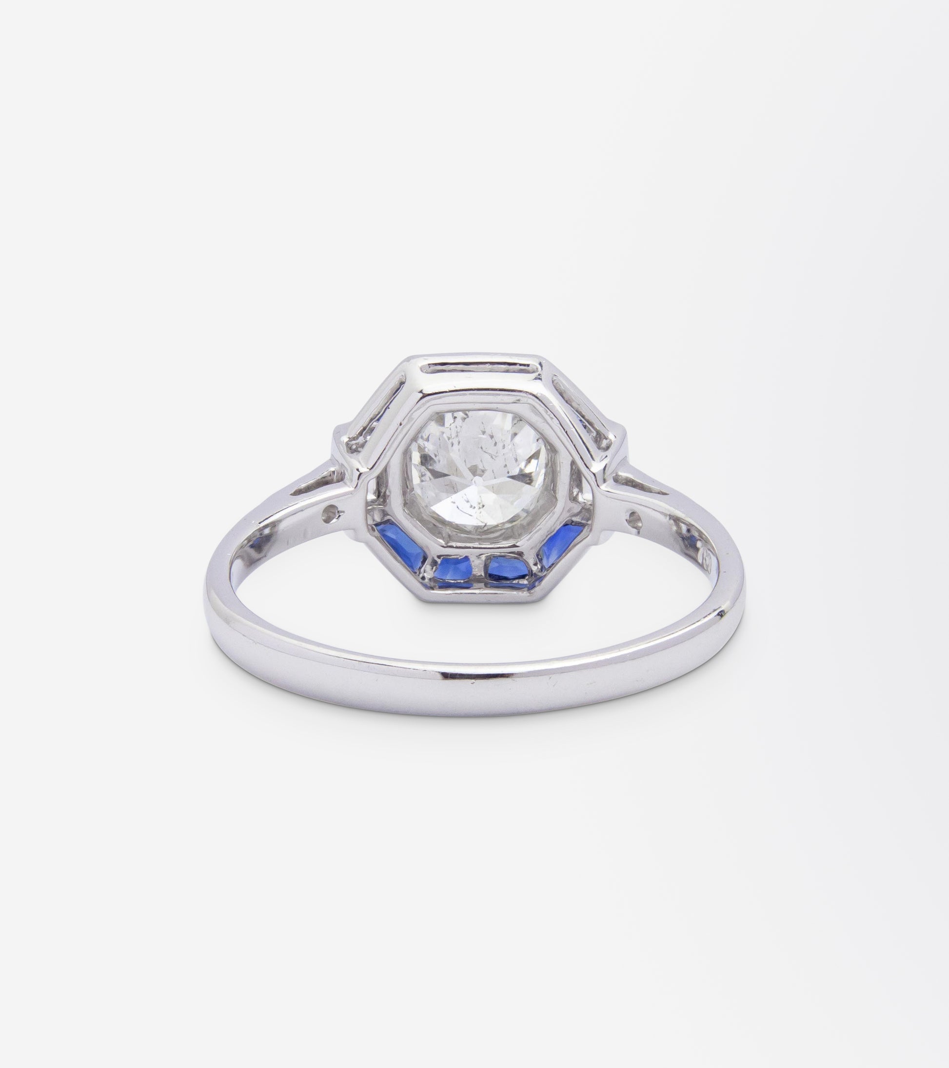 Art Deco Style, White Gold, Diamond & Sapphire Ring