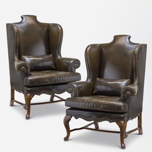 Pair of George III Leather Wingback Chairs