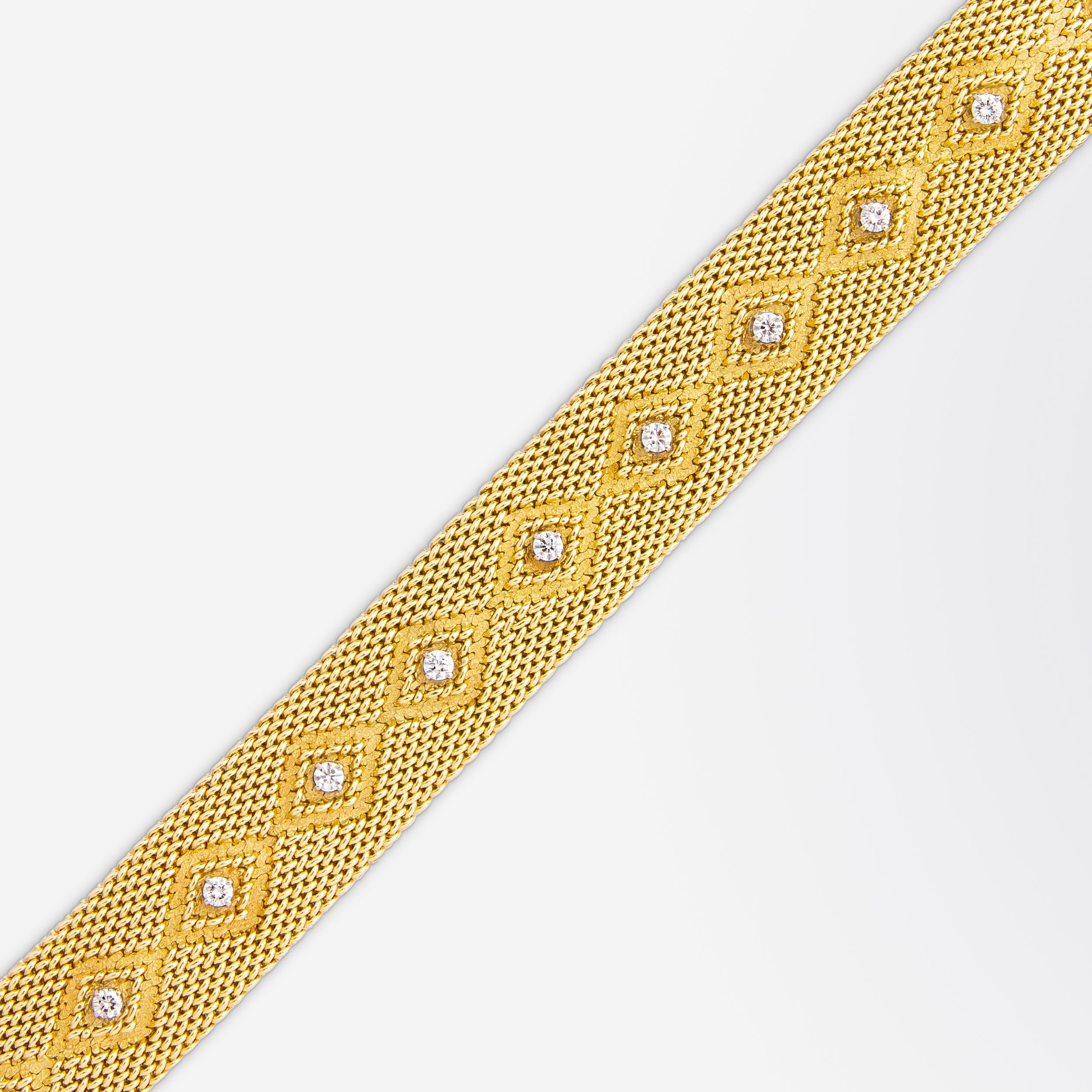 Bracelet tissé en or 14 carats avec diamants