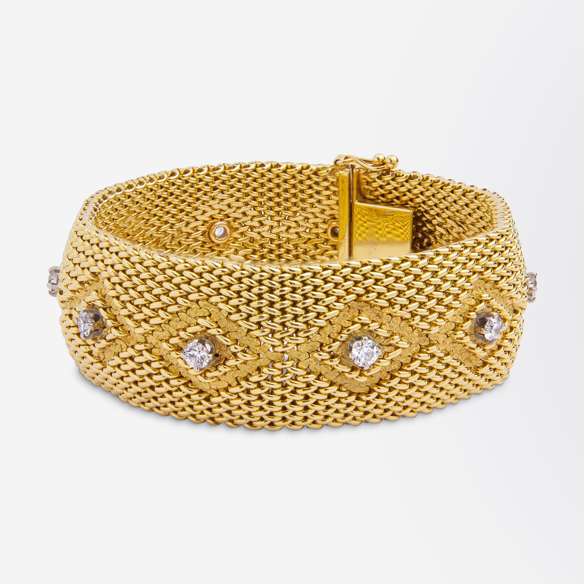 Bracelet tissé en or 14 carats avec diamants