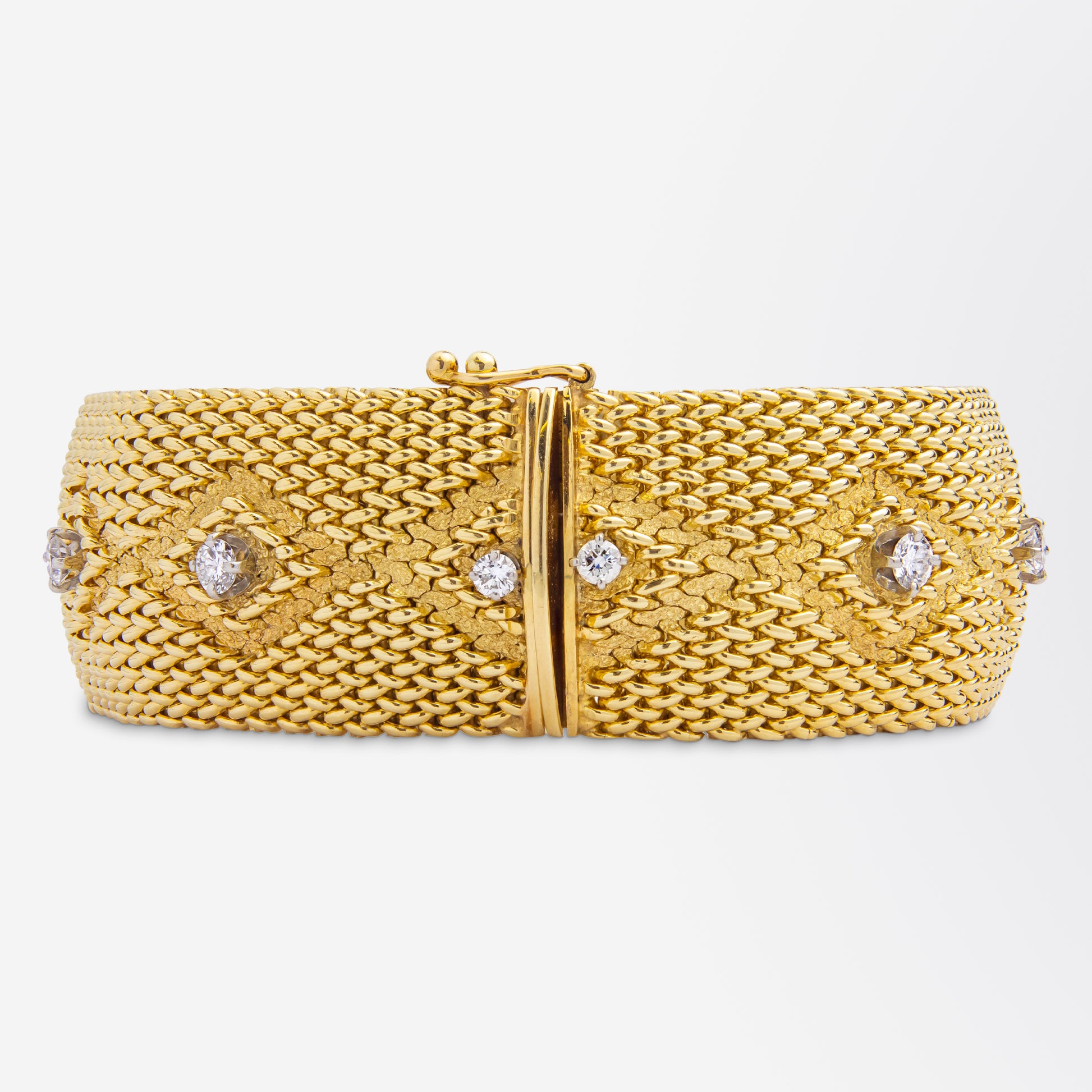 Bracelet tissé en or 14 carats avec diamants