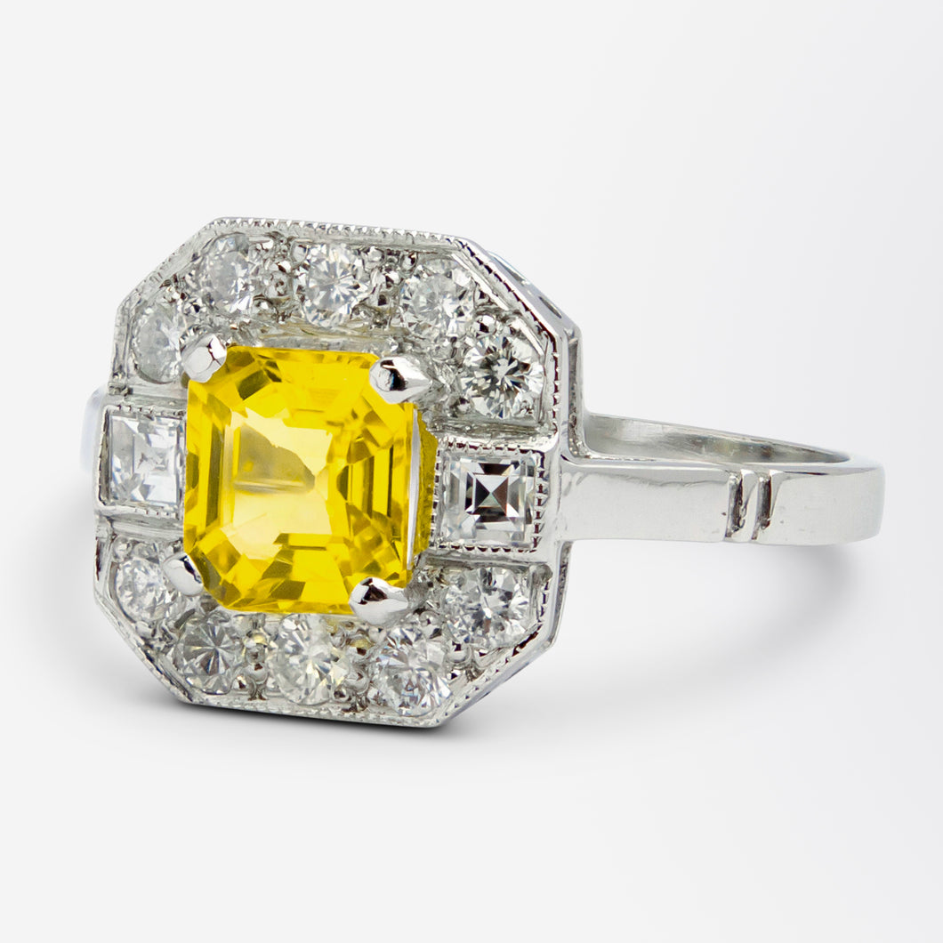 Platinum & Diamond Ring Set With Australian Type Yellow Sapphire