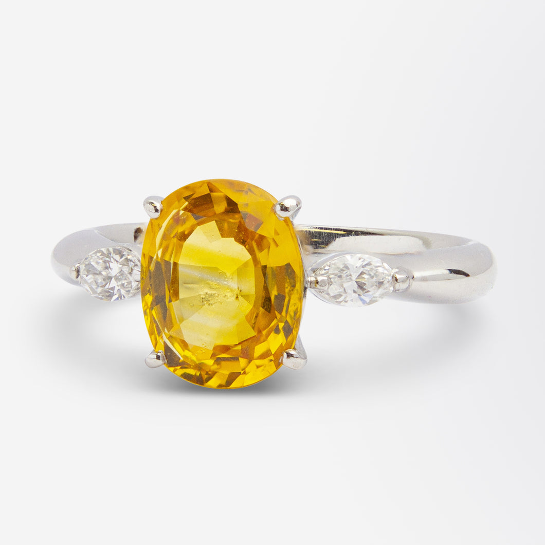 Platinum, Diamond & Yellow Sapphire Ring