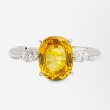 Load image into Gallery viewer, Platinum, Diamond &amp; Yellow Sapphire Ring
