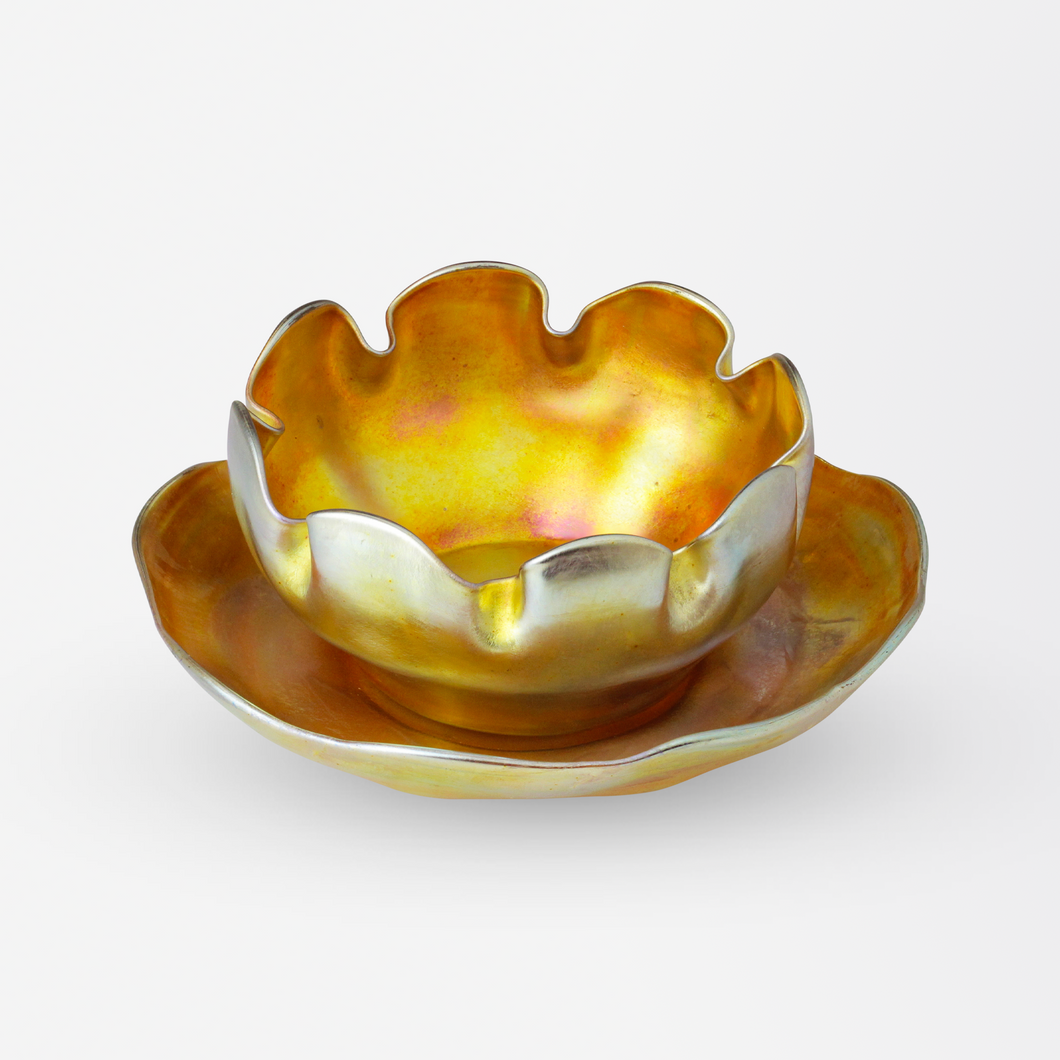 Tiffany Studios Favrile Glass Bowl and Saucer by Louis Comfort Tiffany