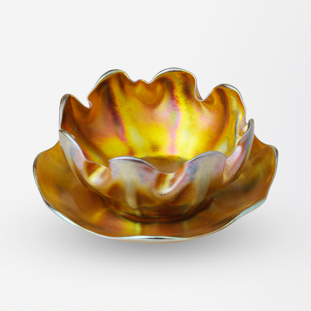 Tiffany Studios Favrile Glass Bowl and Saucer