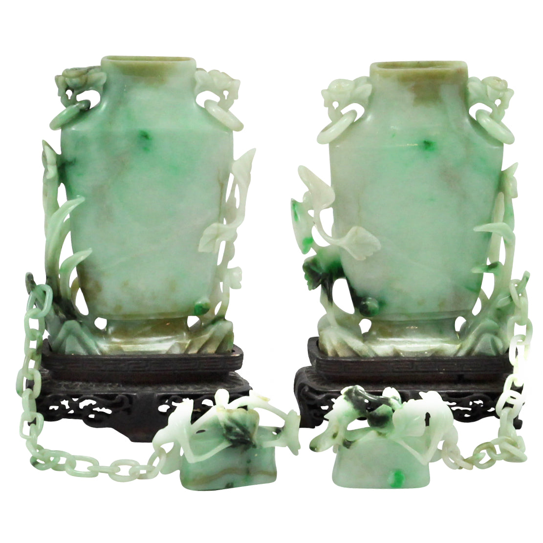 Pair of Early 20th Century Jadeite Covered Vases - The Antique Guild