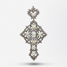 Load image into Gallery viewer, Georgian Natural Pearl, and Diamond Cross Pendant