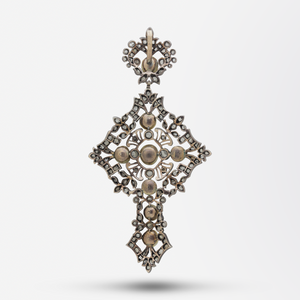 Georgian Natural Pearl, and Diamond Cross Pendant