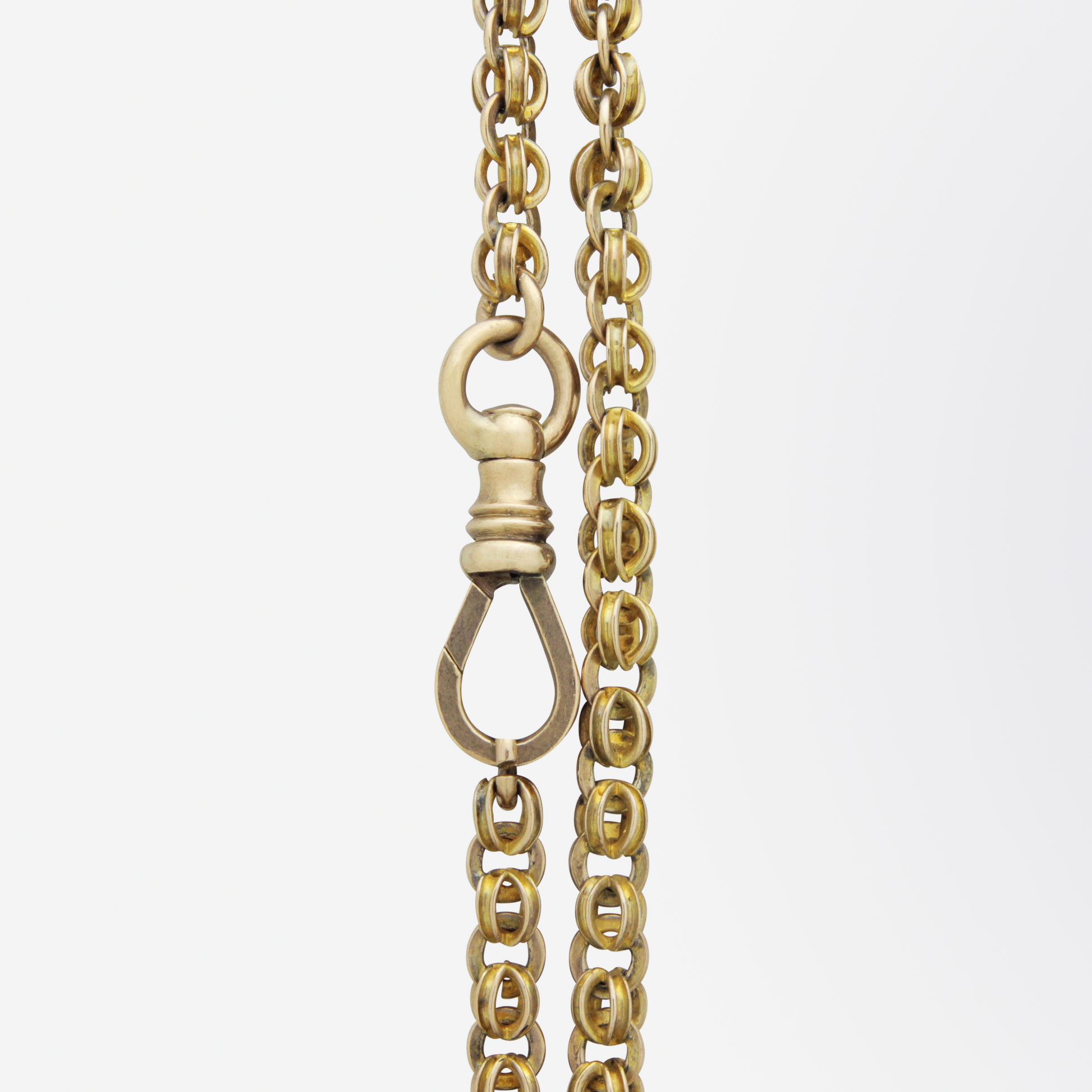 Chaîne manchon anglaise en or jaune 9 carats avec pendentif coulissant, XIXe siècle