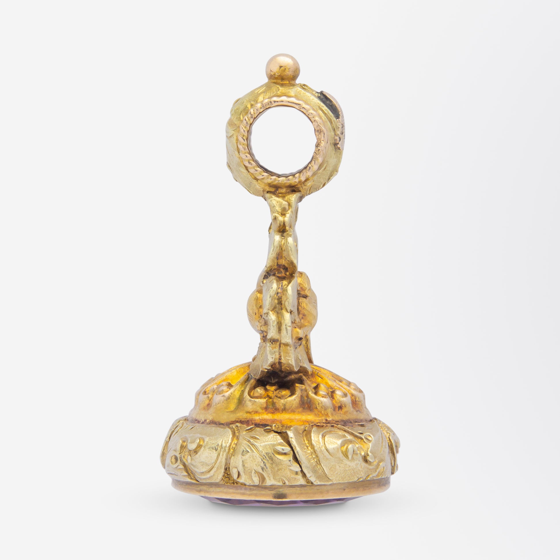 Porte-clés victorien ancien, plaqué or et intaille en améthyste