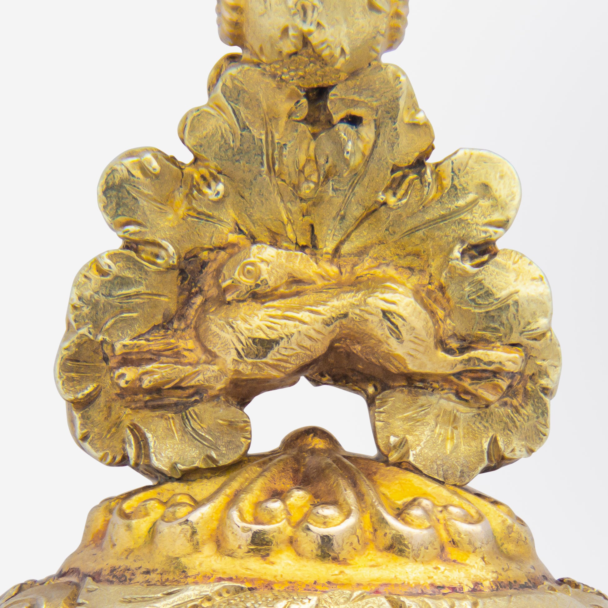 Porte-clés victorien ancien, plaqué or et intaille en améthyste