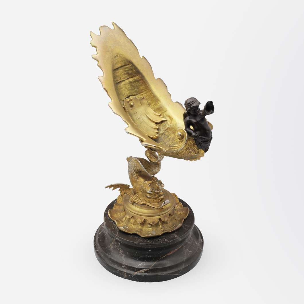 Italian Grand Tour Ormolu Tazza with Bronze Putti on Marble Base