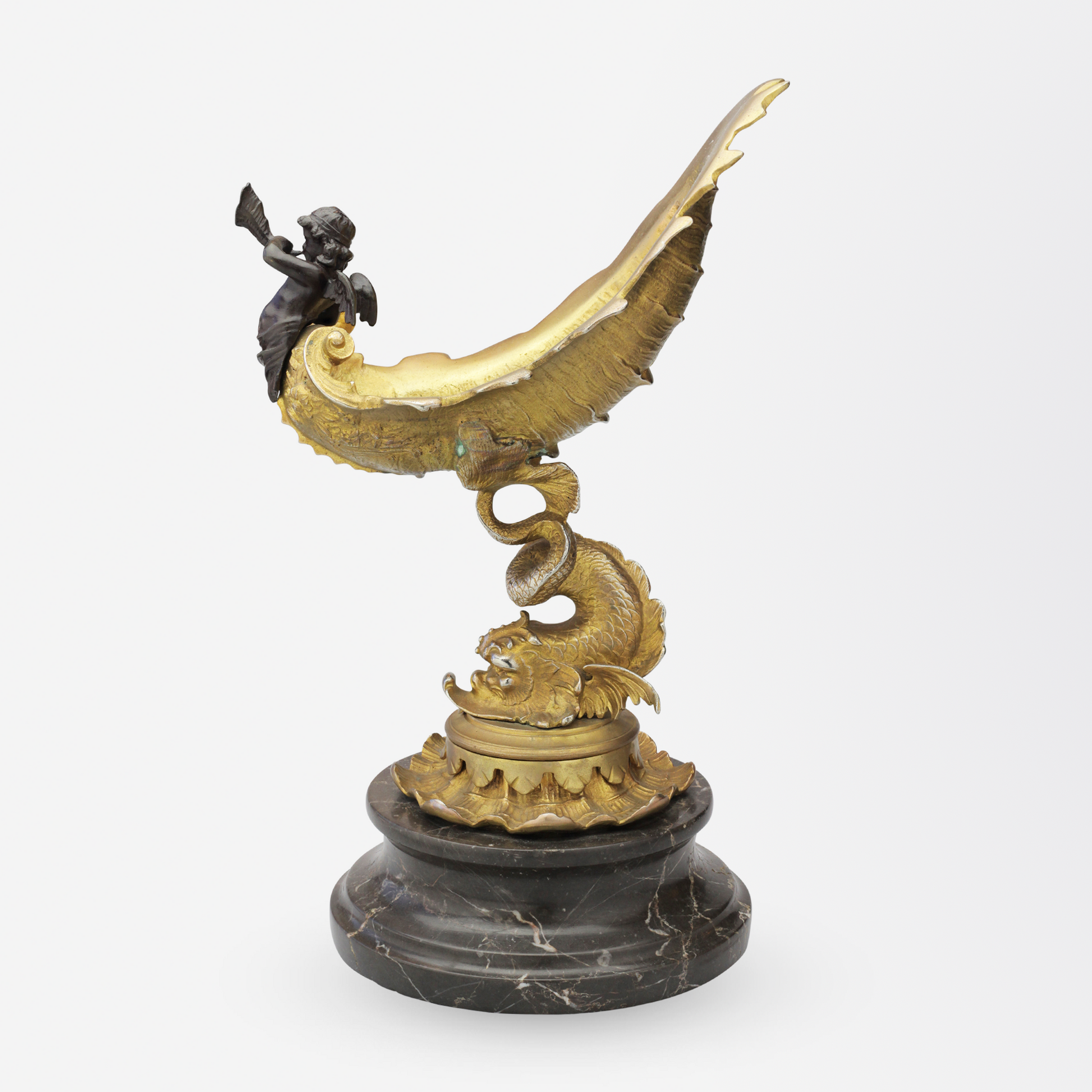 Italian Grand Tour Ormolu Tazza with Bronze Putti on Marble Base