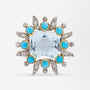 Turn of The Century, Aquamarine, Turquoise & Diamond Brooch Pin