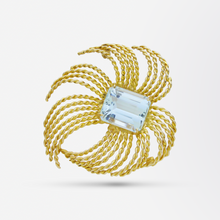 Load image into Gallery viewer, Retro Period, Gold and Aquamarine Brooch Pin