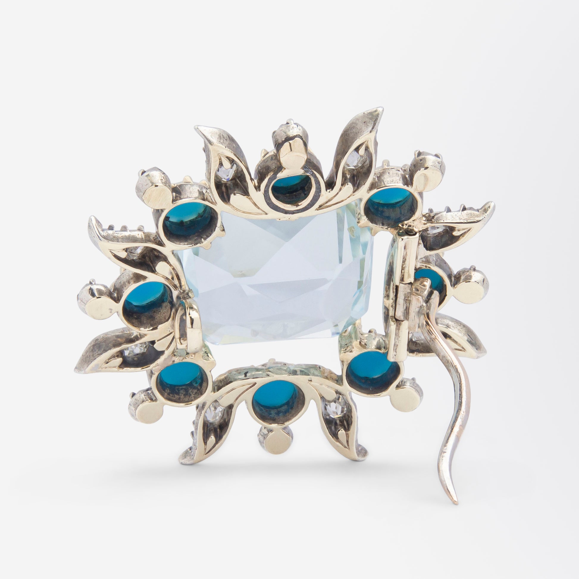 Turn of The Century, Aquamarine, Turquoise & Diamond Brooch Pin