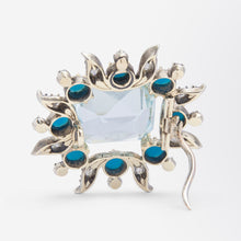 Load image into Gallery viewer, Turn of The Century, Aquamarine, Turquoise &amp; Diamond Brooch Pin