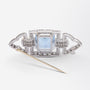 Handmade Platinum and 14kt Yellow Gold 79 Stone Diamond & Aquamarine Art Deco Plaque Brooch