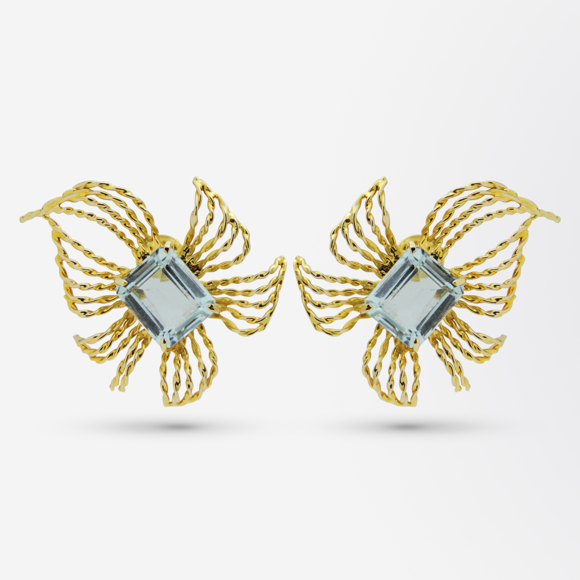 Boucles d'oreilles rétro en aigue-marine et or 10 carats