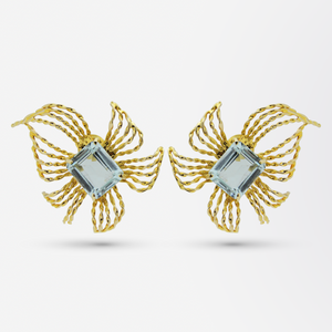 Retro Period, Aquamarine and 10kt Gold Earrings