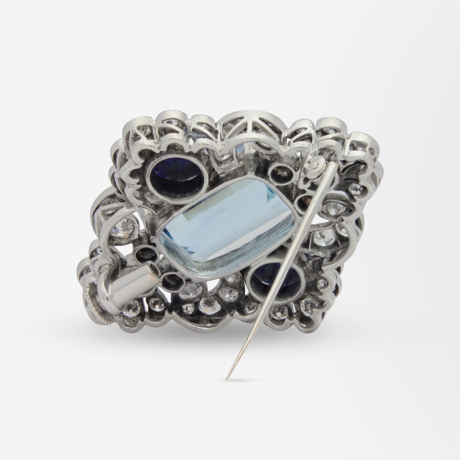 Broche en lapis-lazuli, aigue-marine et diamant