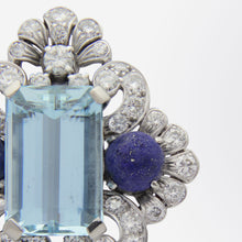 Load image into Gallery viewer, Lapis, Aquamarine and Diamond Brooch Pin