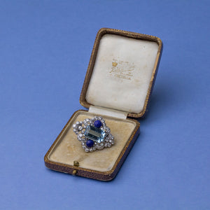 Lapis, Aquamarine and Diamond Brooch Pin