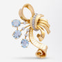 Retro Period 18kt Gold, Aquamarine and Diamond Brooch