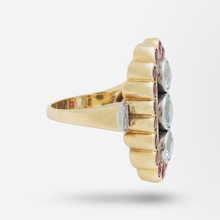 Load image into Gallery viewer, 18kt Yellow Gold, Aquamarine, Diamond, and Ruby Ring