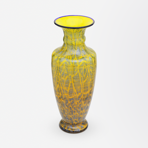 Jugendstil Yellow and Blue Glass Vase by Loetz