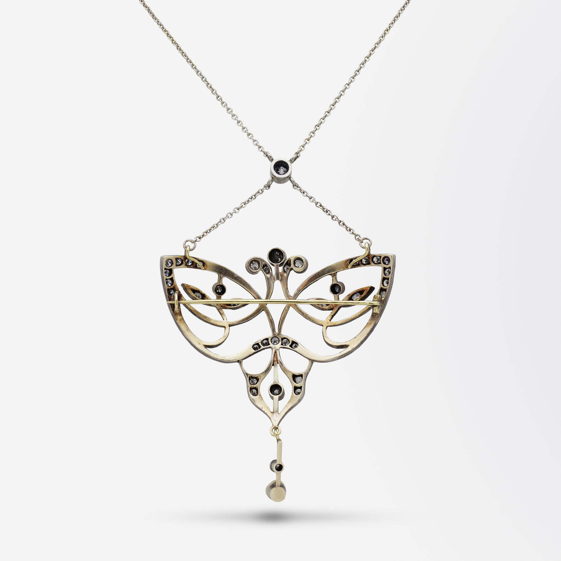 Original Art Nouveau Diamond Brooch Necklace