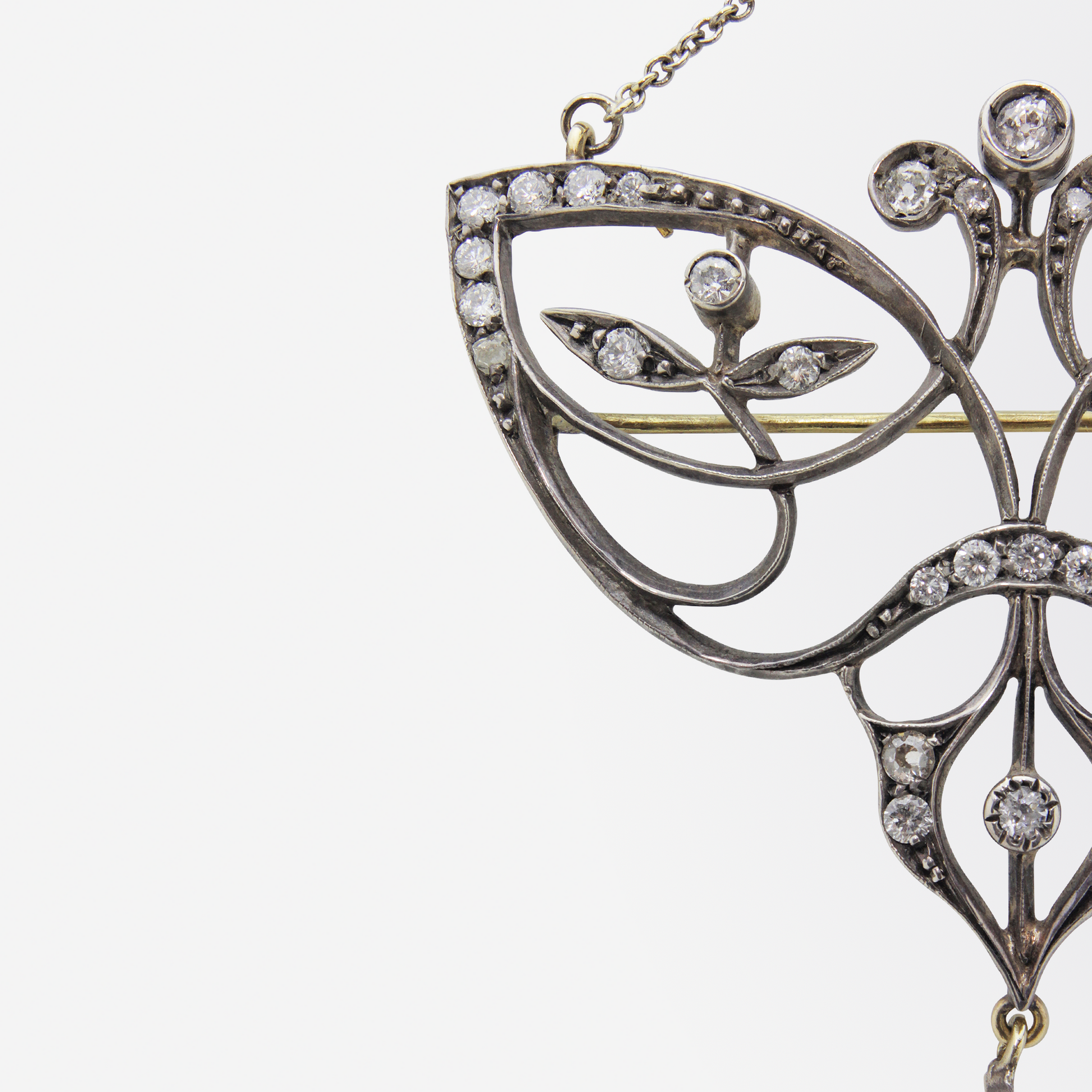 Original Art Nouveau Diamond Brooch Necklace