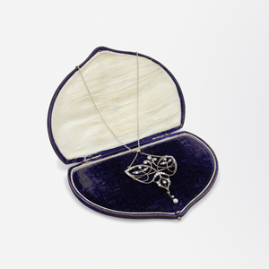 Original Art Nouveau Diamond Brooch Necklace