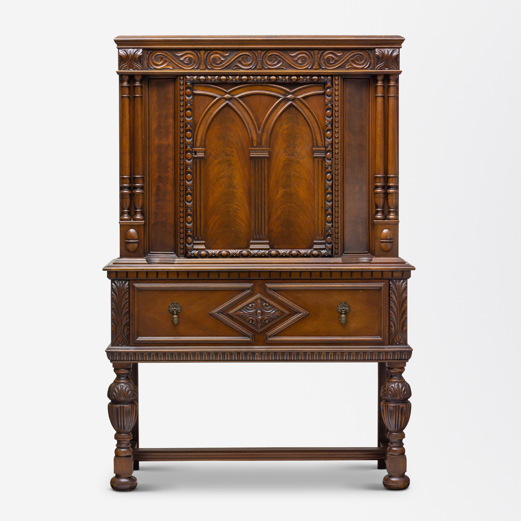 Carved Arts and Crafts Cocktail Cabinet
