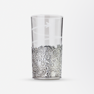 Repousse Silver and Etched Glass Beaker