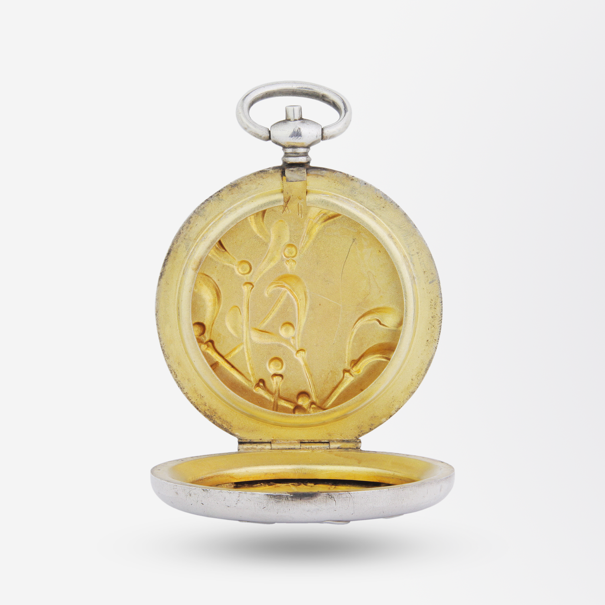 Grand médaillon en argent français en forme de gui