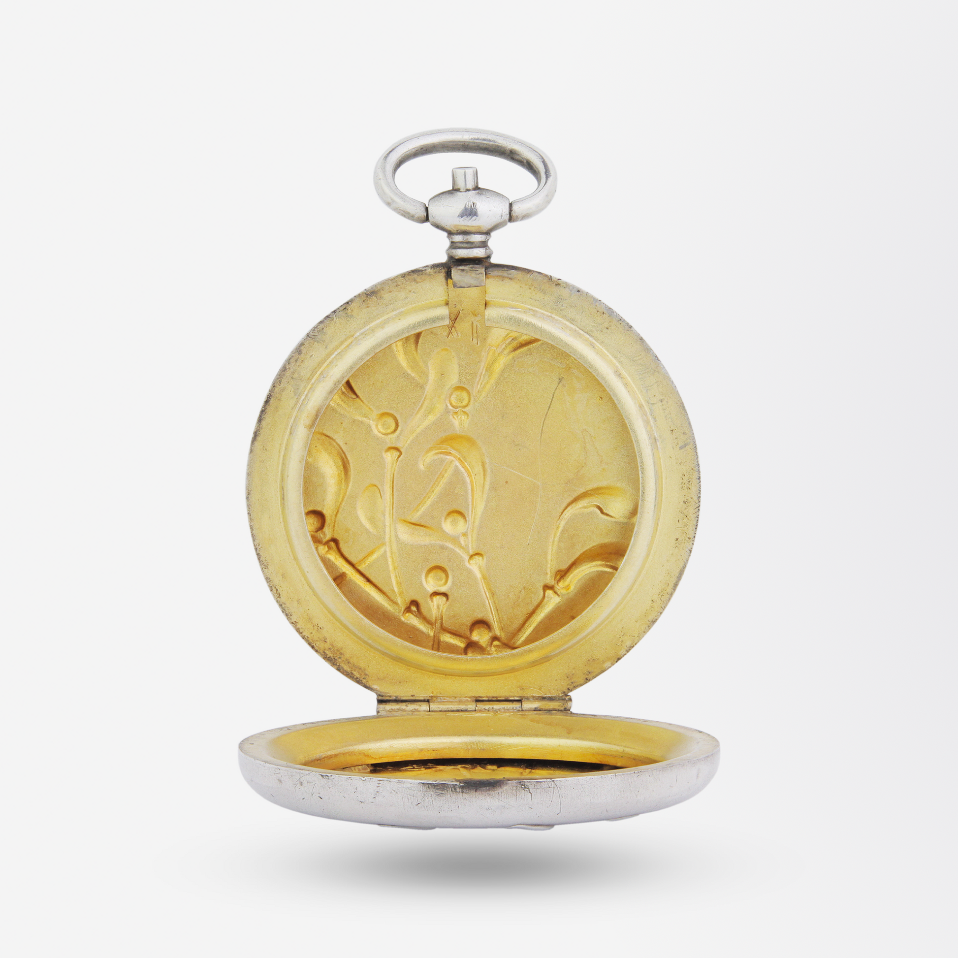 Grand médaillon en argent français en forme de gui