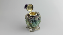 Load image into Gallery viewer, Edward I. Farmer Inkwell in Sterling, Fluorite, Amethyst - The Antique Guild