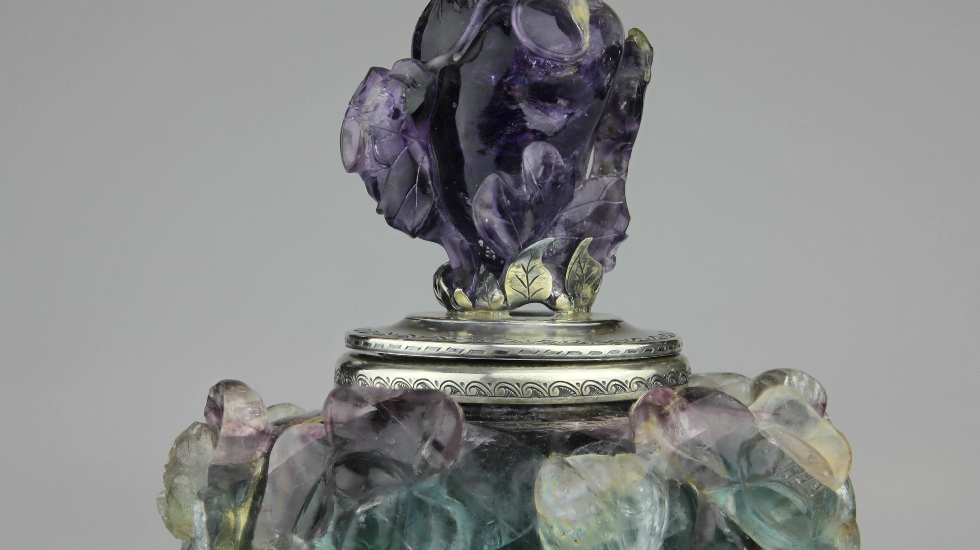 Edward I. Farmer Inkwell in Sterling, Fluorite, Amethyst - The Antique Guild