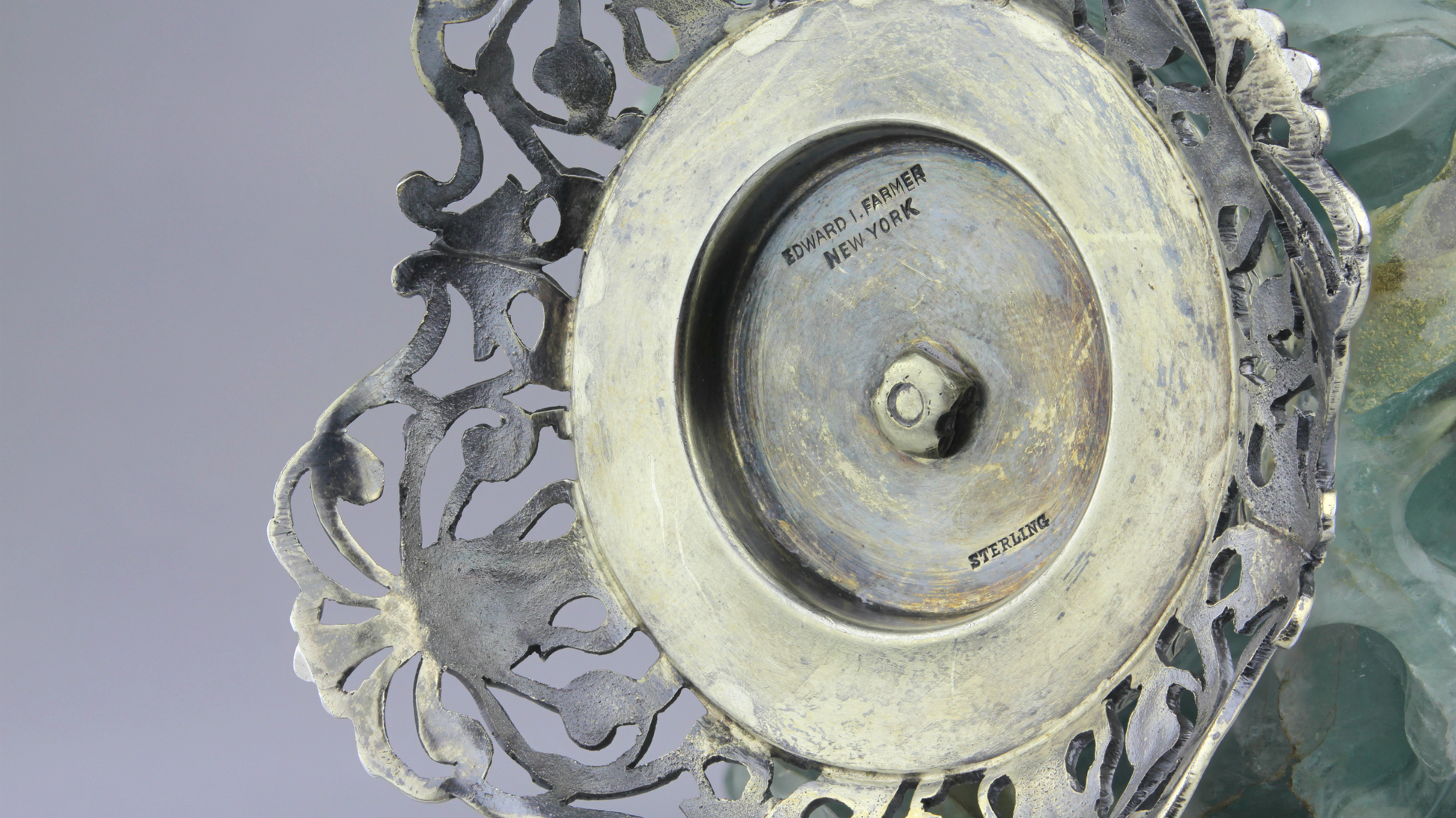 Edward I. Farmer Inkwell in Sterling, Fluorite, Amethyst - The Antique Guild