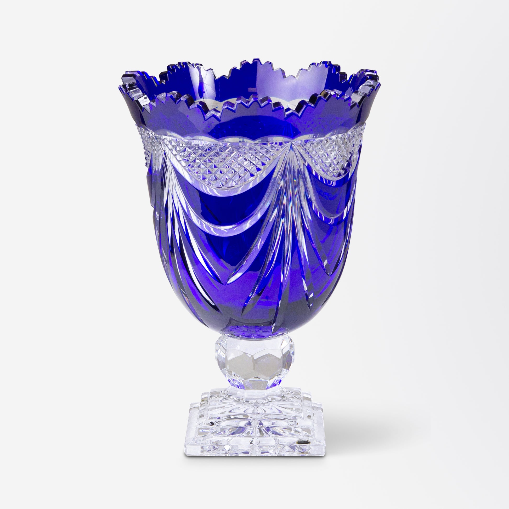 Polish 'Cobalt' Cased Crystal Footed Urn