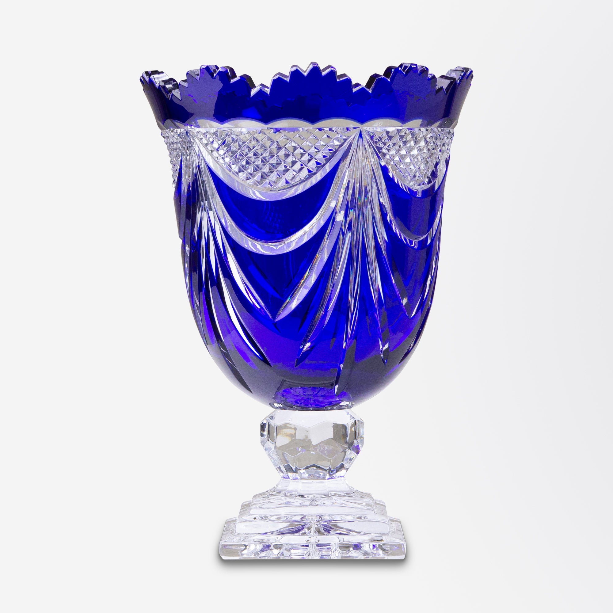 Polish 'Cobalt' Cased Crystal Footed Urn